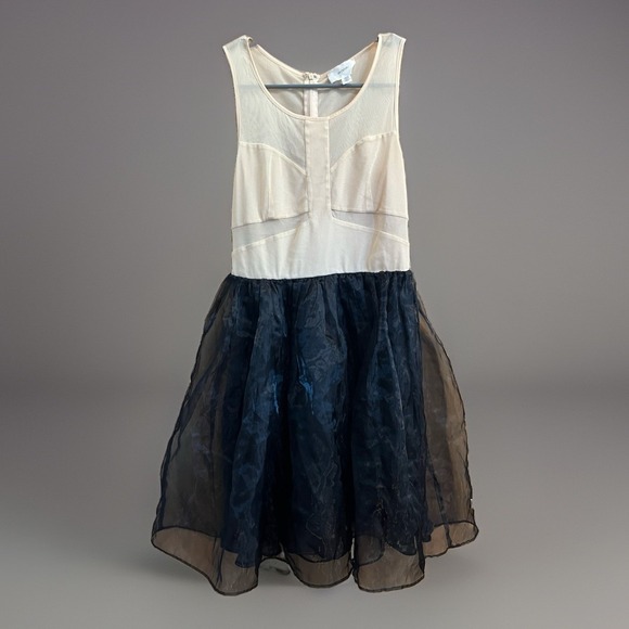 En Creme Dresses & Skirts - EN CREME Sheer Ivory Black Sleeveless Mini Dress Medium Lined Tulle Skirt